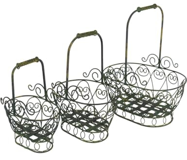 Blumenkörbe Blumentöpfe Pflanzkörbe 3er Set Metall grüngold Vintage (11145)