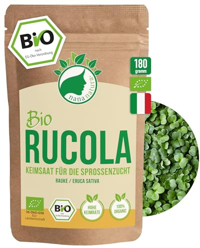 NanaNatura's Graines à Germer Bio | pour la Culture de Pousses | avec un taux de germination supérieur | Microgreens (Roquette Bio, 180g)