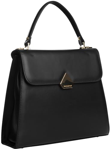 Zamponi Handtasche Damen Schwarz - Umhängetasche Damen Echtleder - Schultertasche Damen Elegant
