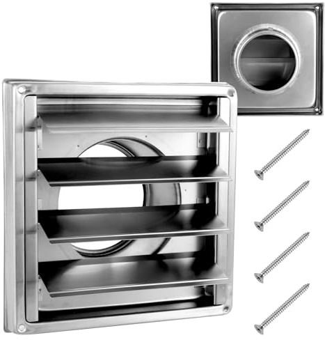 FWEEK Grille d'aération 100 mm en acier inoxydable 304 avec 4 lamelles mobiles, rectangulaire en acier inoxydable pour hotte aspirante et grille de sortie extérieure