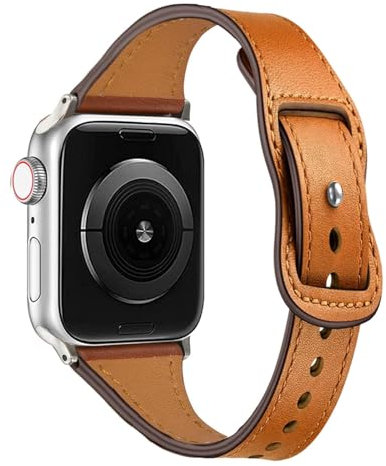 Lederarmband für Apple Watch Ultra Armband 49mm 45mm 44mm 42mm Frau Mann,Weiches Lederband Sport Ersatzband Uhrenarmband Wasserdichtes Armband für iwatch Ultra 2 Series 9 8 7 6 5 4 3 2 SE,Braun