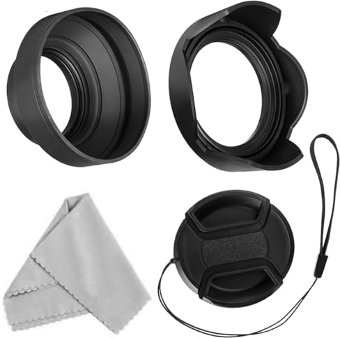 58mm Gegenlichtblenden Set, Zusammenklappbare Gummi Gegenlichtblenden + Reversibel Streulichtblende + Objektivdeckel