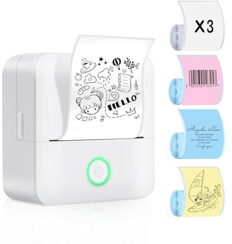 Lovcoyo Etikettendrucker Selbstklebend, Etikettendrucker Bluetooth, 2 Roll Etikettiergerät Mini Label Printer Ettikettiergeraet Labeldrucker (X6+6Roll, Weiß)