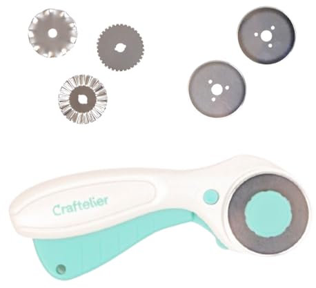 Craftelier - Cutter rotatif et pièces de rechange de lames de coupe lisses et de forme | Idéal pour projets de bricolage et scrapbooking | Fonction de verrouillage par bouton | Diamètre des lames 45
