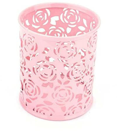 DIYEAH Metal Pencil Holder Pen Pot Rose Design Pink for Desk Organization in Home Office