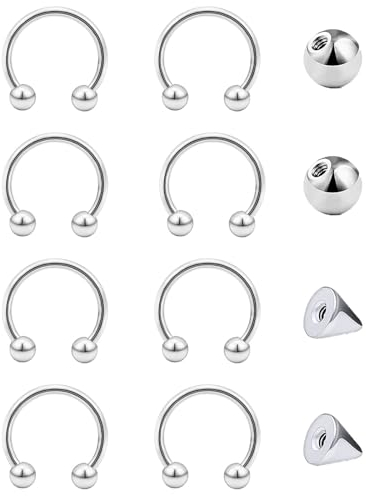 Besyvvin 16G Hufeisen Nasenring Lippenpiercing Ring 1,2mm Piercing Nase Septum Lippe Augenbrauen Helix Tragus Silber 8mm