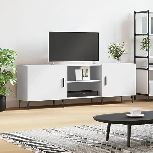 TJROO Mobile Porta TV Bianco 150x30x50cm Legno Multistrato y Ferro Mobiletto TV Armadio TV Consolle TV Mensola Sotto TV Mobile Televisione Mobile TV Vetrina Mobile con Ante