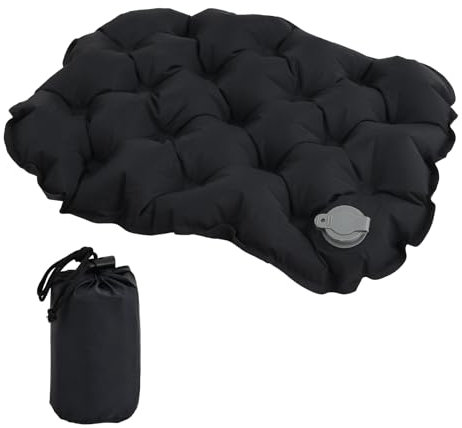 Aufblasbares Sitzkissen, Camping Kissen Ultraleicht, Ergonomisches Sitzmatte, Reisekissen Aufblasbar Klein Tragbares, Sitzunterlage Outdoor Wasserdicht, Luftkissen für Stuhl Auto Büro Strand (Schwarz)