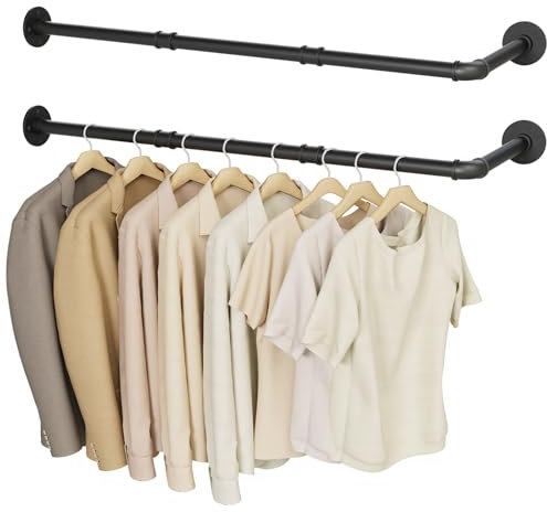 YheenLf Kleiderstangen L form, 2er Set, Industrial Kleiderstange Wandmontage, Vintage Kleiderständer Kleiderschrank, Garderobenstange für Bad Flur Küche, DIY (B90 x T30cm), Schwarz