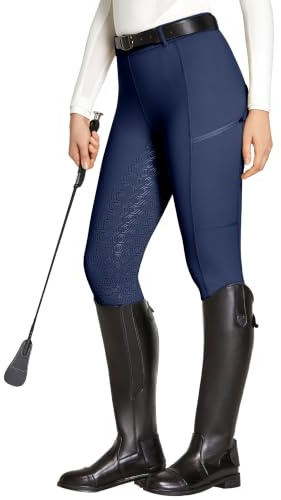 FitsT4 Sports Equestrian High Waist Riding Tights for Women Full Seat Blue