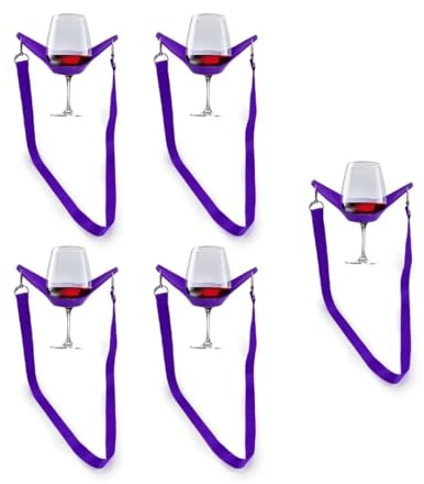 LERANXIN Lanière pour Verre à Vin, 5 Pièces Porte Gobelet Cou, Porte-Verre à Vin Portable pour Pique-Niques, Fêtes, Enterrements de Vie de Jeune Fille, Mariages