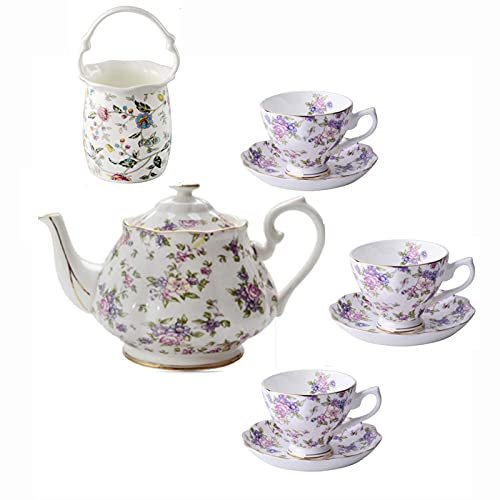 JKJZSALJ Tea Set For Adults Coffee Cups And Saucers Bone China Coffee Cup Set Pink Old Country Roses Teapot With Spoon Holder