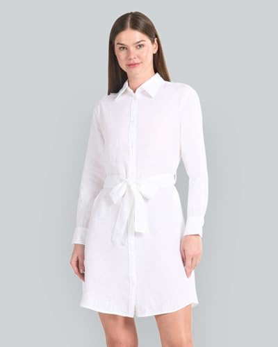 GANT Damen REL Linen Belted Shirt Dress Kleid, White, 42
