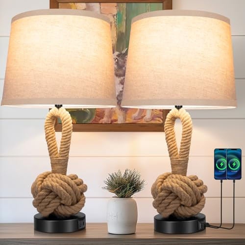 Lámparas de cuerda de 22 pulgadas para mesitas de noche, juego de 2, lámparas de mesa bohemias para mesas auxiliares de sala de estar, lámpara bohemia de 3 temperaturas de color con interruptor
