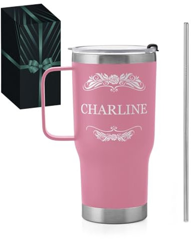 Maverton Mug Isotherme Personnalisable Rose en Acier Inoxydable 600 ml - Gobelet Isotherme avec Paille et Boîte Cadeau - avec brosse de nettoyage - Cadeau Femme Anniversaire prenon