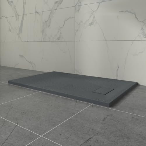 Aquariss Anthracite Rectangular Shower Tray Slate Effect SMC Slip-Resistant Shower Base for Bathroom Enclosures 1000x700mm with Waste
