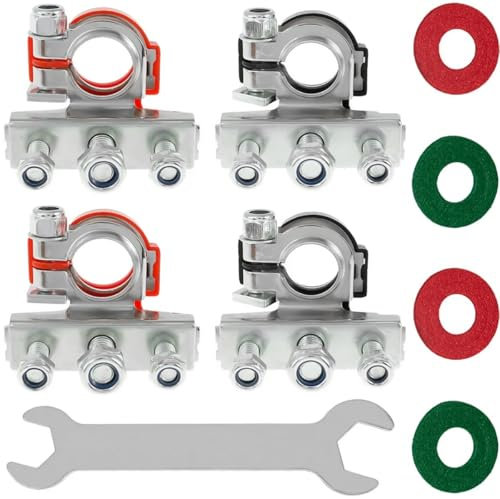 DAOKAI Battery Terminal Connectors 3 Way 12V Automotive Top Post Car Battery Wire Cable Terminals Clamp Positive and Negative Set Quick Connector for Car Boat Motorhome - 2Set