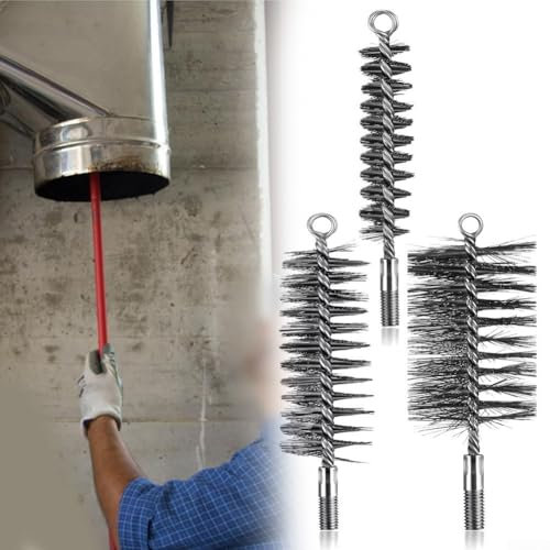 3 Stück Ofenrohr-Drahtbürste, Rohrbürste, Heizkessel, Drahtbürste, Kaminbürste, für die Reinigung von Ofenrohren 30/50/80 mm