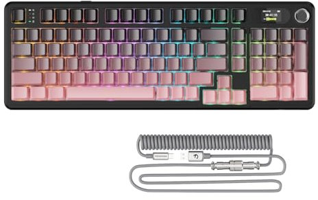 ATTACK SHARK X98PRO Clavier de Jeu mécanique, BT/2,4G sans Fil/USB-C,écran LED&Bouton CNC,Gravure latérale RVB, commutateur linéaire à échange à Chaud à 98 Touches, 4000mAh, pour PC, Mac-Dégradé Rose