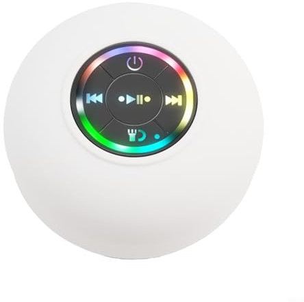 BT Haut-parleur de douche mains libres avec lumière colorée, étanche IPX4, appareil audio portable étanche IPX4, portée de transmission de 10 m, haut-parleur de douche mains libres (blanc)
