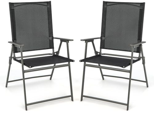 KOMFOTTEU Gartenstühle, Klappstühle tragbar mit Armlehnen, Balkonstühle mit ergonomischer Rückenlehne, Campingstühle bis 150 kg, Outdoor Stühle wetterfest für Garten, Balkon (2 Stück, Schwarz)
