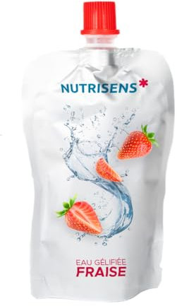 NUTRISENS - Eau gélifiée en gourde - Goût fraise (Lot de 36) - Texture lisse et homogène - Sans sucre ajouté - Pratique et transportable - Résiste à l’amylase salivaire – Arôme naturel