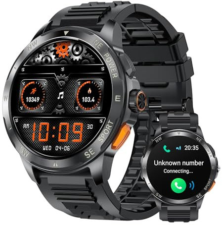Montre intelligente pour homme militaire avec appels Bluetooth, WhatsApp, oxygène, HRV, assistant vocal, écran AMOLED 1,43, IP68, Smartwatch sportive, compatible iPhone et Android (Noir Métal)