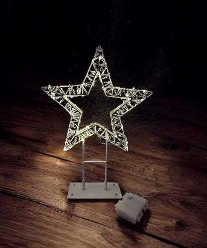 MELETĒ LED Copper Wire Star Light – 40cm (16), Battery-Operated with Timer, Warm White Glow – Waterproof Standing or Hanging Light for Indoor Décor, Outdoor Entryway, Balcony, Gazebo Decoration