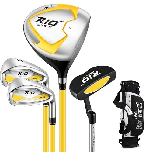 PGM Junior Golfschläger-Set für Rechtshänder, übergroßer Sweetspot 360 cc Driver, leichte Graphit-Schäfte, Golftasche