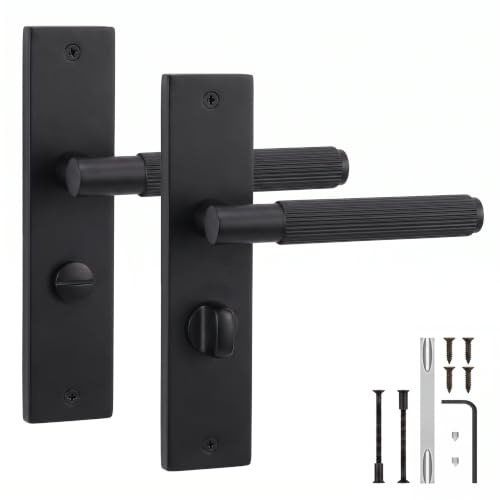 Decoranddecor Hera Matt Black Bathroom Door Handles Internal Thumb Turn | Privacy Thumb Turn for WC & Bathroom Doors, Mortice Lock Sold Separately, Interior Door Handles, 200x45mm Plate