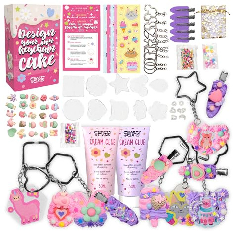 CRAFTY CATS Bastelset Kinder DIY Set für Kreativität Cupcake Schlüsselanhänger und Haarspangen mit Cremekleber Glitzer und Perlen Bastelkoffer Geschenk für Mädchen ab 6 Jahren ideal ab 8 Jahren