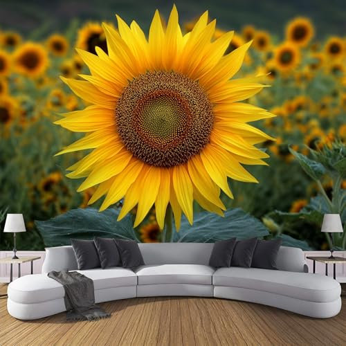 JSCWDET Tapete Sonnenblume Pflanzen - Gelbe Blütenblätter Wandtapete Für Verschiedene Räume, Gelb, 150 X 105 Cm (B X H)