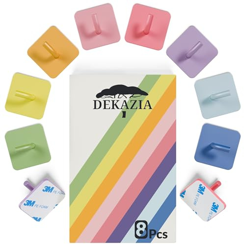 DEKAZIA® 8er-Set Kindergarderobe bunt, Kleiderhaken Kinder Klebehaken Wand | Garderobenhaken, Regenbogen, selbstklebend, ohne Bohren, Kinderzimmer, Wandhaken, Kinderhaken, für Kindergarten & Kita