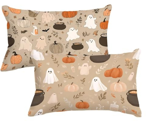 Kopfkissenbezug 30x60 2er Set Kissenbezug Halloween Kissenbezüge KüRbis Muster mit Unsichtbarer Reißverschluss Design Sofakissen Samt Dekokissen für Zimmer Deko Wohnzimmer Geschenke für Frauen,Model59