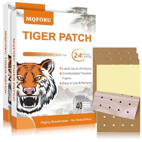 MQFORU 80 Count Tiger Schmerzlinderung Patch, Schmerzlinderung Wärmepflaster Aufkleber für Nacken und Schulter, Schmerzlinderung für Schulter, Wärmepflaster Schmerzpflaster für Lendenwirbelsäule, Knie
