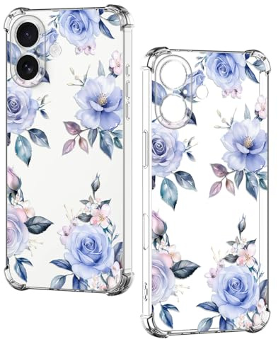 Nuxiady Hülle für iPhone 17 Transparent, Blaue Rose | Silikon Handyhülle, Dünne Bumper schutzhülle, Stoßfeste, Kratzfestes, Anti-Scratch, Blume Case Weiche Cover