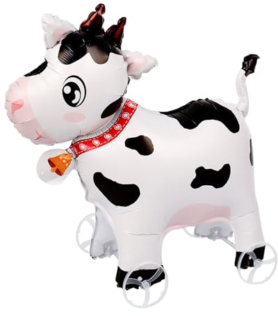 Globos de aluminio de vaca lechera caminando con ruedas para mascotas de pie, globos de animales de vaca lechera, lindos globos de Mylar de buey para safari de la selva, baby shower, temática de