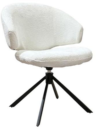 Meubletmoi Nora Drehstuhl 360° aus Velours-Stoff, Relief, Ecru, Weiß, mit schwarzen Metallbeinen, moderne Eleganz und Originalität
