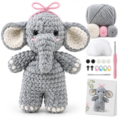 LOSTTYPE Häkelset Anfänger Amigurumi Elefant mit Wolle, Nadel & Zubehör | Komplettes Amigurumi Häkelset mit Wolle, Häkelnadel & Zubehör – ideal für Anfänger und kreative DIY-Projekte