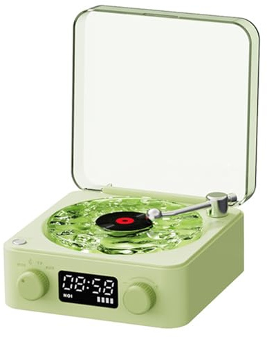 Easy Touch Speaker, Cute Speaker Waves Vinyl Mini Record Player 6x6x3 Portable Four Modes Wireless Retro Portable with LED Display Rechargeable for Home Office, Green