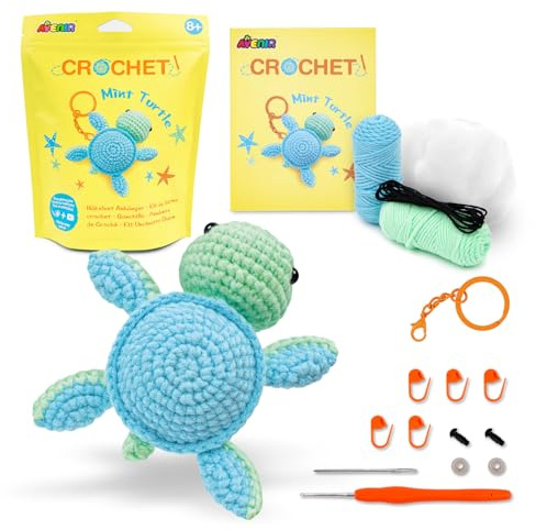 Avenir 6301978 Häkelset Schildkröte Anhänger, Bastelset für Kinder | ab 8 Jahren, Kreativset, Häkeln lernen