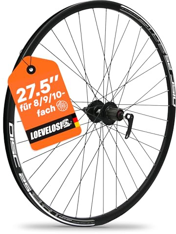 MTB Hinterrad 27,5 Zoll Fahrrad Laufrad – Scheibenbremse 6-Loch – QR 9/10×135 mm Schnellspanner – Shimano HG Kassette 8/9/10/11-fach – Alu Felge & Nabe 36 Speichen – Komplettrad Schwarz – LOEVELOSI