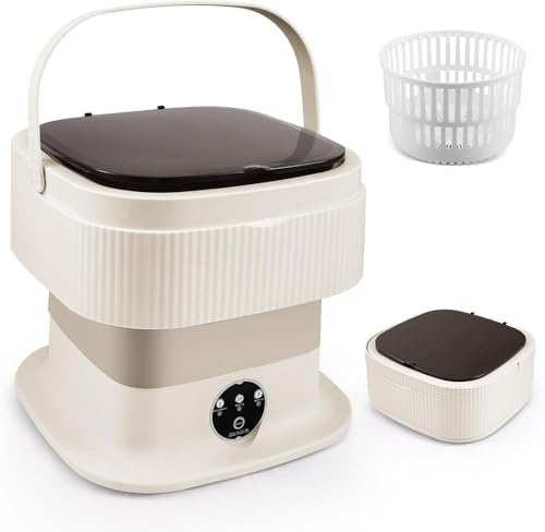 Mini Waschmaschine, 11L Faltbar Waschmaschine mit Schleuderfunktion, Tragbare Reisewaschmaschine, Camping Mobile Waschmaschine für Reisen, Wohnmobil, Studenten (Khaki)