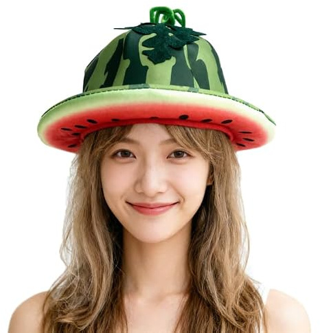 FakeFace Watermelon Hat Novelty Fruit Shaped Bucket Hat Funny Plush Cap Party Headwear Photo Prop for Cosplay Halloween Carnival Costumes (Watermelon)
