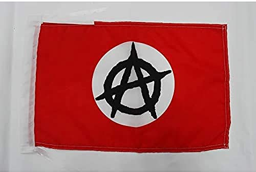 AZ FLAG - Drapeau Anarchiste cercle blanc - 45x30 cm - Pavillon Anarchisme 100% Polyester Avec Deux Cordelettes - 20g