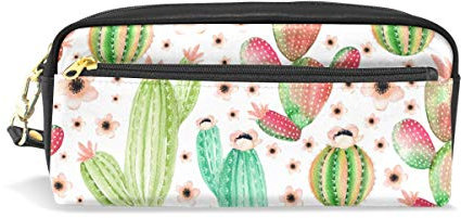 WowPrint Plant Cactus Flower Pencil Cases Large Capacity Zipper PU Leather Pencil Pouch Bag Multifunctional Stationery Cosmetic Makeup Bags
