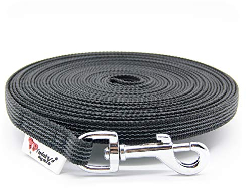 Twinkys Dog Style Schleppleine Hundeleine gummiert 15 mm breit für Hunde bis 15 kg - OHNE Handschlaufe 5 Meter Schwarz Made IN Germany