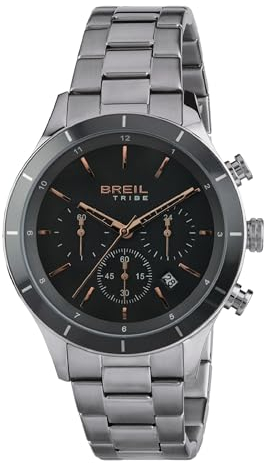Breil Uhr Herren Dude Ziffernblatt GRAU Bewegung Chrono Quartz e Bracelet Stahl Silber EW0448