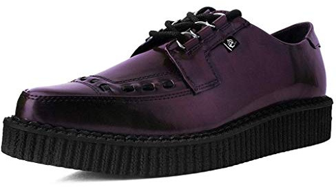 T.U.K. Burgundy Faux Leather Anarchic Creeper Shoes for Women and Men | Pointed Toe Lace-Up with D-Ring Fastening | Low Platform Footwear | Foam Padded Insole & Twill Lining | US Women 6 / Men 4