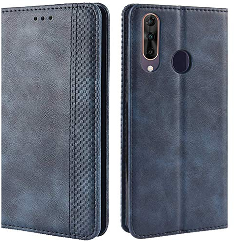 HualuBro Handyhülle für Wiko View 3 Hülle, Retro Leder Brieftasche Tasche Schutzhülle Handytasche LederHülle Flip Case Cover für Wiko View3 2019 - Blau